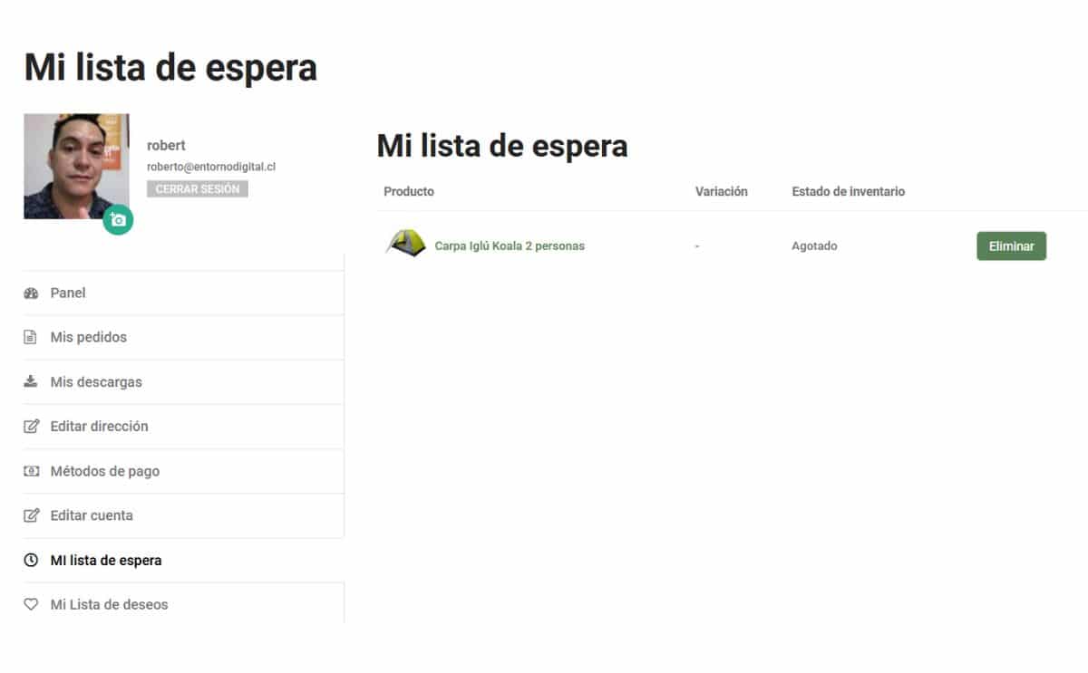 página de mi cuenta