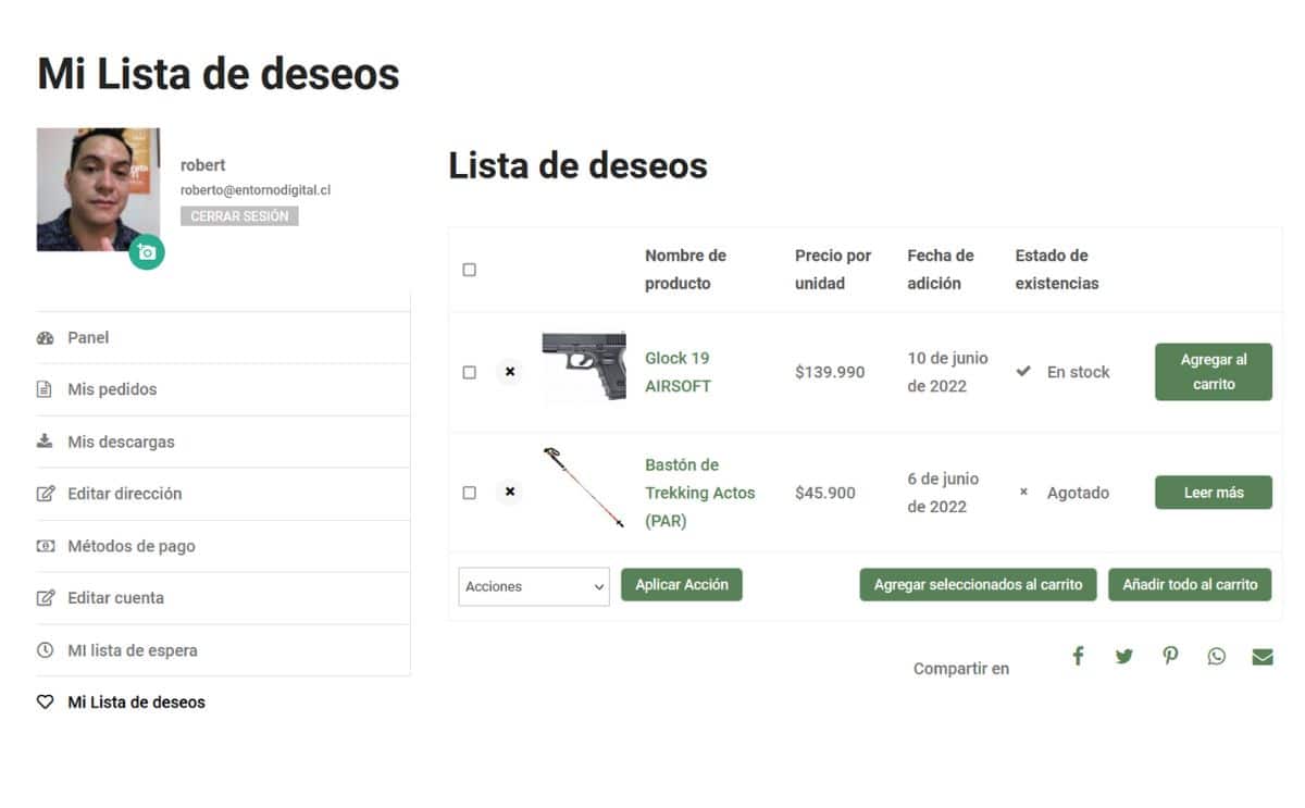 página de mi cuenta